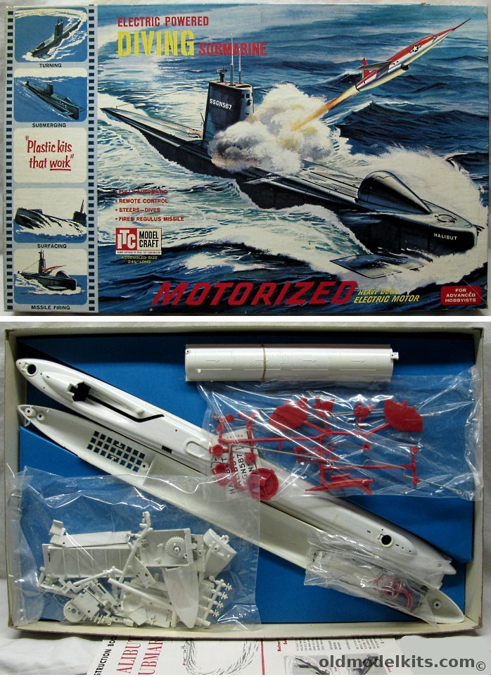 ITC 1/175 Halibut SSGN 587 Cam-A-Matic Electric Powered Diving Motorized Submarine - (Regulus Sub), 3660-998 plastic model kit